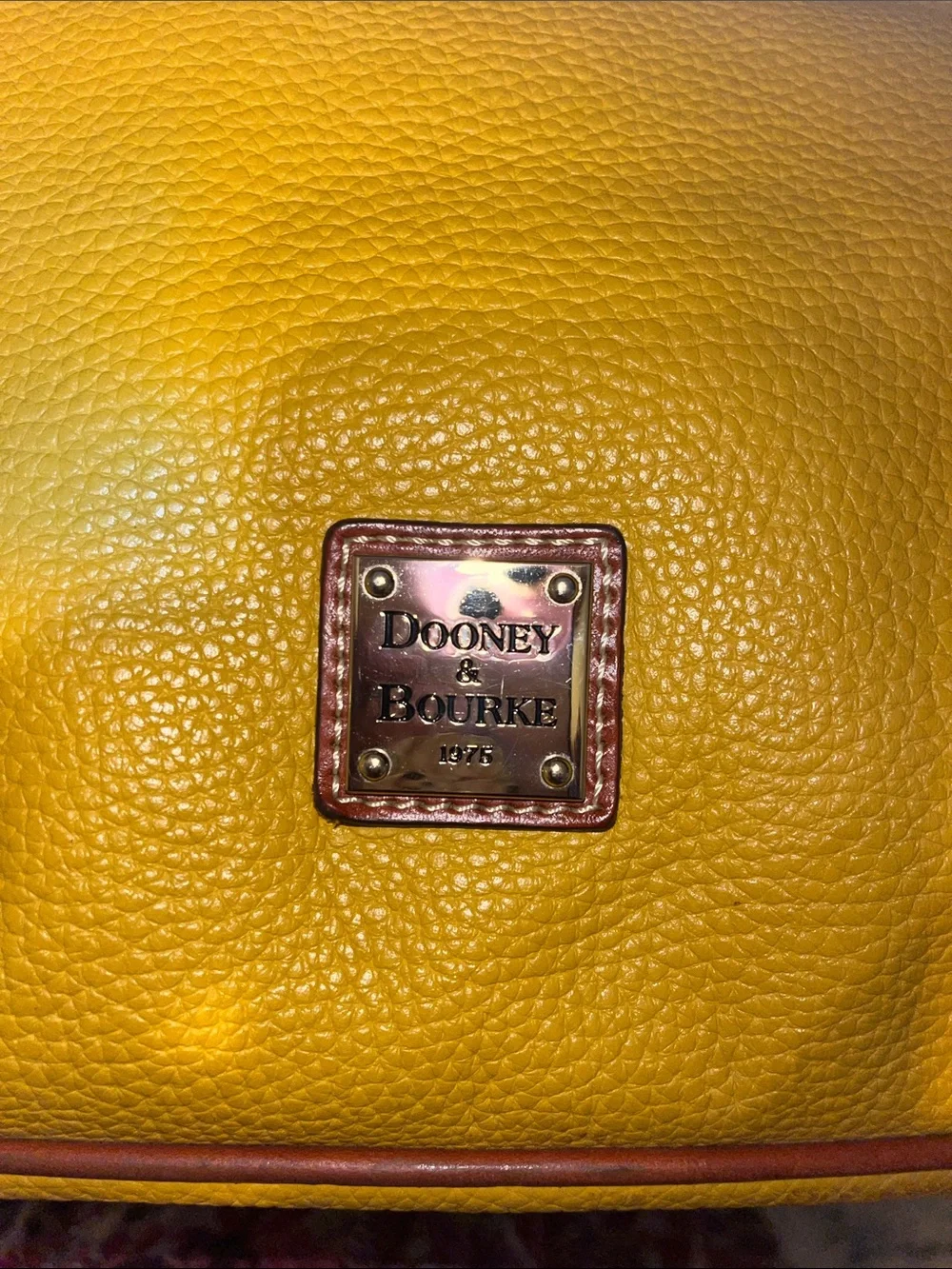 Dooney & Bourke Mustard Pebbled Leather Messenger Bag with Brown Trim